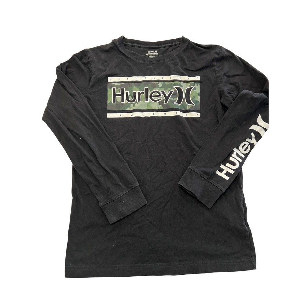 Hurley Boys Long Sleeve T-Shirt‎ Black Camo Logo Established Trademark